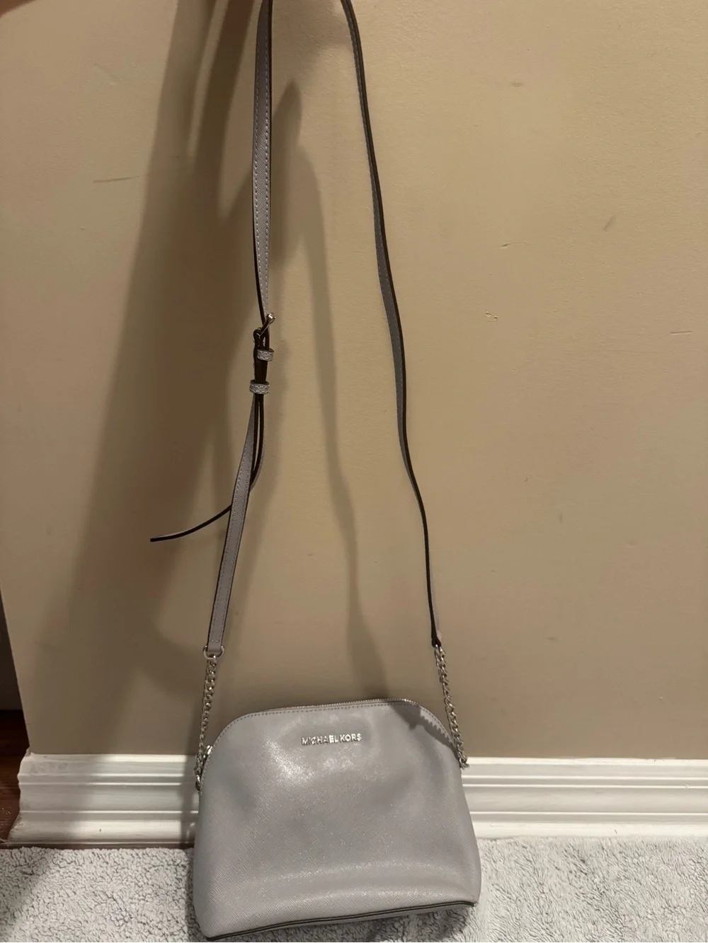 Michael Kors Light Grey Saffiano Leather Crossbody